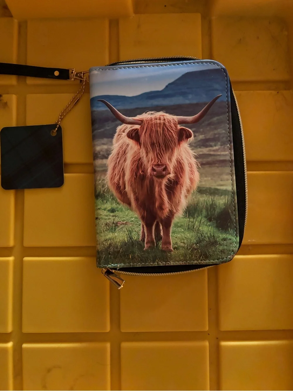 Horse & Highland Cow Printed Zip Wallet — Brown and Black